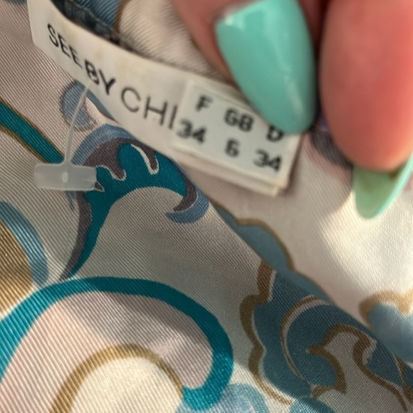 See By Chloe Silk Blouse 3/4 Sleeves Retro Floral Print Paisley Size 2 - Picture 8 of 11